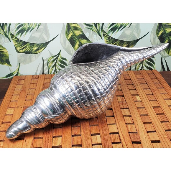 Vintage Pewter Distaff Spindle with Intricate Conch Shell Design - Coastal Decor - Picture 1 of 10